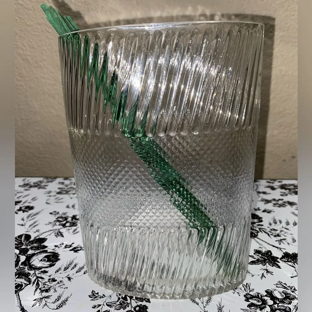 *Textured Glass Vase with two textures oval shaped 8” tall